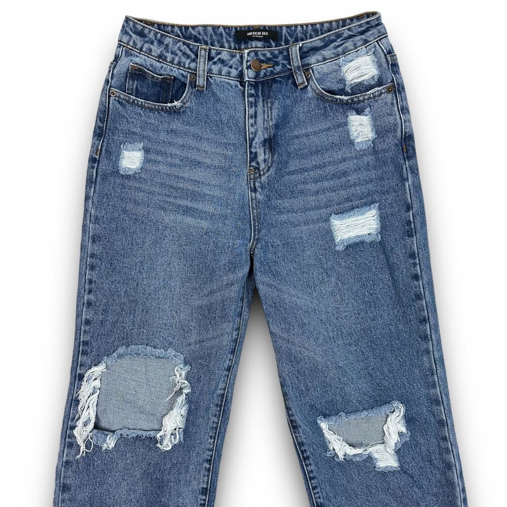 American Bazi Womens High Rise Waist Straight Wide Leg Jeans Distressed Size 5 - Picture 2 of 7